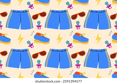 80s 90s seamless pattern in modern style flat, line style. Hand drawn vector illustration. Retro nostalgic fashion .