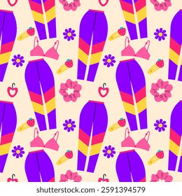 80s 90s seamless pattern in modern style flat, line style. Hand drawn vector illustration. Retro nostalgic fashion .