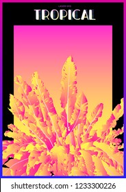 80s , 90s style tropical summer poster, neon violet  and yellow theme