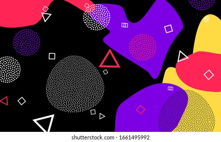 80er-Jahre-Hintergrund. Tinte Grafikdruck. Zeitgenössische Illustration. roter kreativer Hintergrund. Frühlingsmode. violettes Tapete. Circle Artwork. Schwarze, trendige Einrichtung.