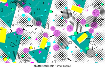 80s background. Abstract dots. Memphis pattern. Vector Illustration. Hipster style 80s-90s pattern. Abstract colorful funky background.