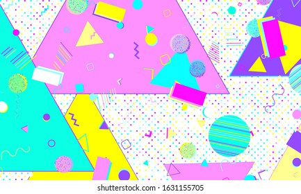 80s background. Abstract dots. Memphis pattern. Vector Illustration. Hipster style 80s-90s pattern. Abstract colorful funky background.