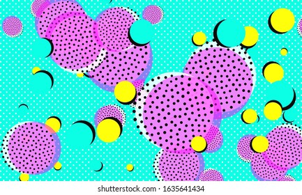 80s background. Abstract dots. Memphis pattern. Vector Illustration. Hipster style 80s-90s pattern. Abstract colorful funky background.