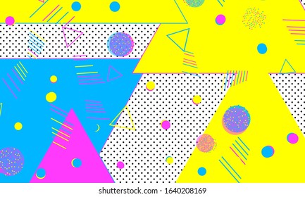 80s background. Abstract dots. Memphis pattern. Vector Illustration. Hipster style 80s-90s pattern. Abstract colorful funky background.