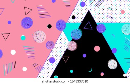 80s background. Abstract dots. Memphis pattern. Vector Illustration. Hipster style 80s-90s pattern. Abstract colorful funky background.