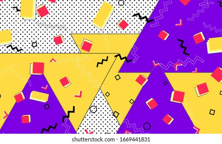 80s background. Abstract dots. Memphis pattern. Vector Illustration. Hipster style 80s-90s pattern. Abstract colorful funky background.