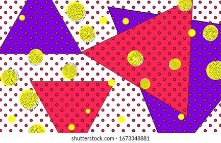 Fondo de los años 80. Puntos abstractos. Patrón Memphis. Ilustración vectorial. Patrón estilo Hipster 80s-90s. Antecedentes coloridos y divertidos.
