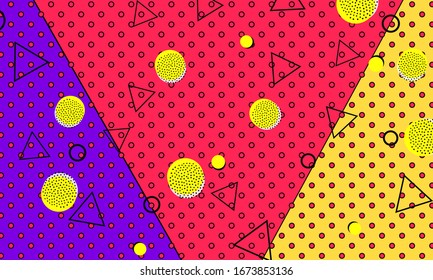 80s background. Abstract dots. Memphis pattern. Vector Illustration. Hipster style 80s-90s pattern. Abstract colorful funky background.