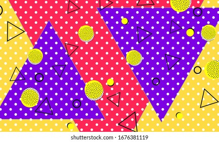 80s background. Abstract dots. Memphis pattern. Vector Illustration. Hipster style 80s-90s pattern. Abstract colorful funky background.