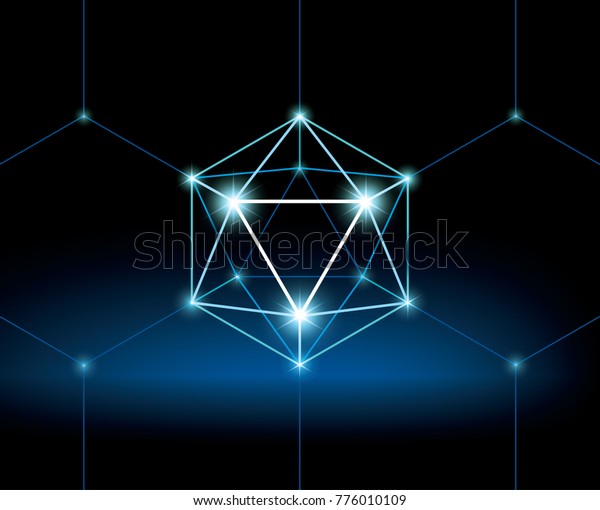 80年代の背景 Blockchainとicoのイラストコンセプト 3d六面体の謎の壁紙 グローを持つ仮想低ポリゴン球 未来的なスタイルの背景 のベクター画像素材 ロイヤリティフリー