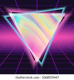 80s Background Vector. Holographic Backdrop. Retro Sci-Fi. Illustration