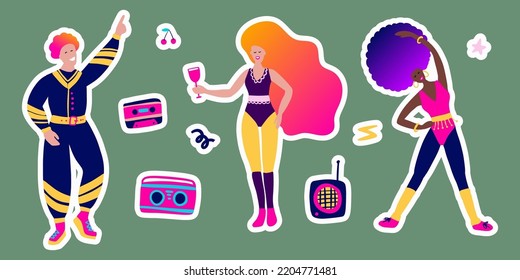 80s clipart retro character. Vintage vector retro icon psychedelic party hippy design.