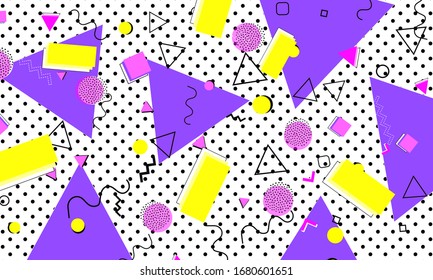80s design. Geometric shapes background. Memphis pattern. Vector Illustration. Hipster style 80s-90s. Abstract colorful funky background.