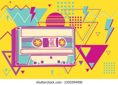 80s disco funky colorful music design - audio cassette