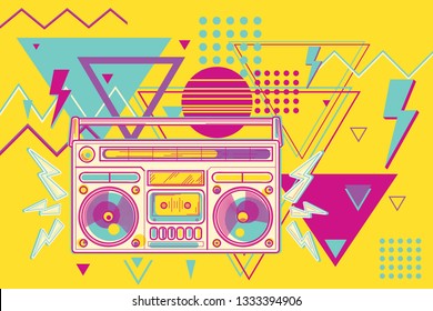 80s disco funky colorful music design - boombox