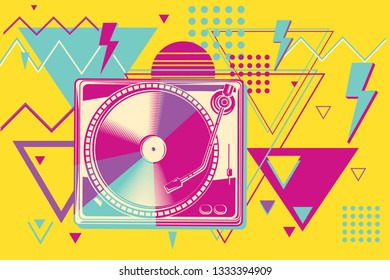 80s disco funky colorful music design - turntable