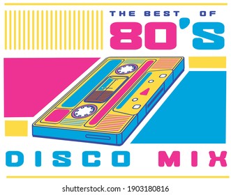 80s disco mix - colorful audio cassette retro musical design