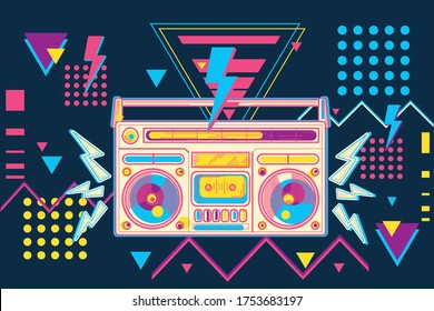 Boombox de música disco de los años 80 - diseño musical divertido y colorido