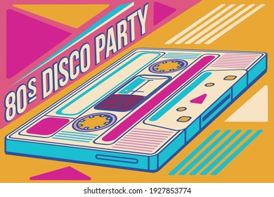 80s disco party - colorful audio cassette retro musical design