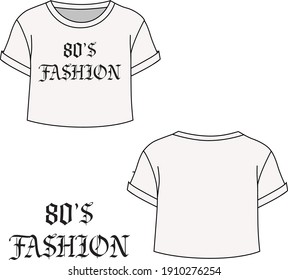 80's fashion printed vector tee design, T-shirt crop top for women young, female