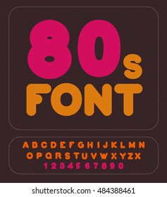 80s Font. Retro Alphabet. Vintage Rounded Alphabet. Disco Letters. Hipster Lettring. Old Typography
