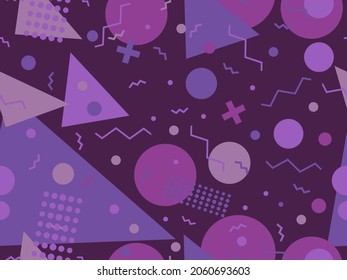 80s geometric seamless pattern in boho color palette. Abstract pastel color background. Design for brochures, banners and promotional materials. Vector illustration