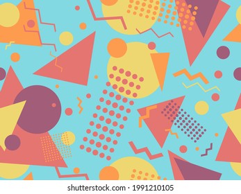 80s geometric seamless pattern with memphis elements. Trendy retro background for printing on paper, advertising materials and fabric. Vector illustration