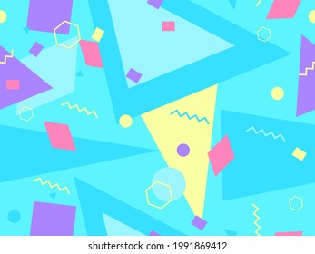 Patrón geométrico sin soldadura de los años 80 con elementos memphis. Fondo retro de moda para imprimir en papel, materiales publicitarios y tela. Ilustración del vector