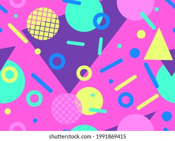 80s geometric seamless pattern with memphis elements. Trendy retro background for printing on paper, advertising materials and fabric. Vector illustration