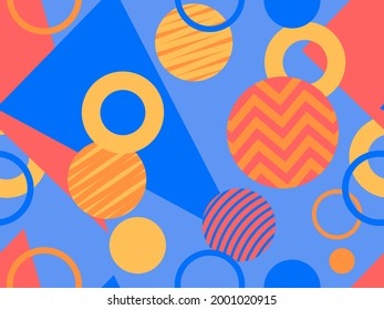 80s geometric seamless pattern with memphis elements. Trendy retro background for printing on paper, advertising materials and fabric. Vector illustration