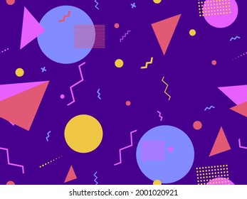 80s geometric seamless pattern with memphis elements. Trendy retro background for printing on paper, advertising materials and fabric. Vector illustration