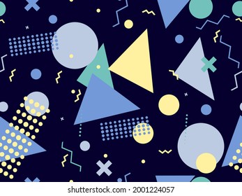 80s geometric seamless pattern with memphis elements. Trendy retro background for printing on paper, advertising materials and fabric. Vector illustration