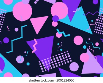 80s geometric seamless pattern with memphis elements. Trendy retro background for printing on paper, advertising materials and fabric. Vector illustration