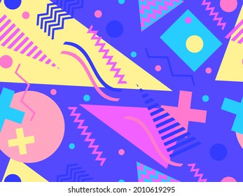 80s geometric seamless pattern with memphis elements. Trendy retro background for printing on paper, advertising materials and fabric. Vector illustration