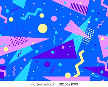 80s geometric seamless pattern with memphis elements. Trendy retro background for printing on paper, advertising materials and fabric. Vector illustration