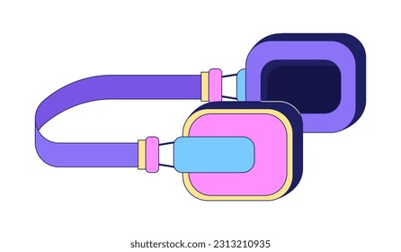 80s headphones flat vector cartoon icon. Teenager accessory. 90s dj device. Editorial, magazine spot illustration. Colorful object isolated on white. Editable 2D simple drawing, graphic design