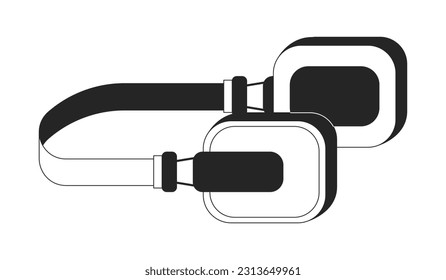 Icono de dibujos animados vectoriales en auriculares de los años 80. Dispositivo dj de los 90. Editorial, revista spot ilustración de blanco y negro. Objeto de esquema aislado en blanco. Diseño gráfico editable 2D simple