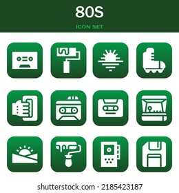 80s icon set. Vector  illustrations related with Tape, Roller and Sunset