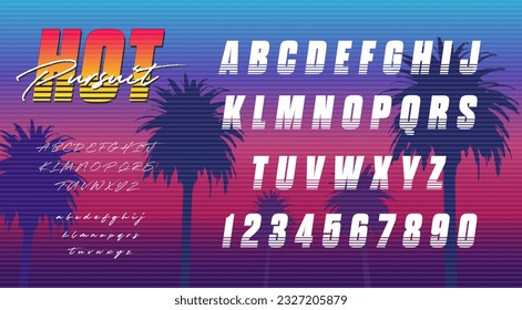 80s inspired alphabet. Collection of letters and numbers influenced by retro. 90s style lettering from LA and Miami. Synthwave typography for flyers and posters. Vintage logo elements.