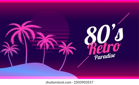 80s inspired retro paradise background for summer night vector