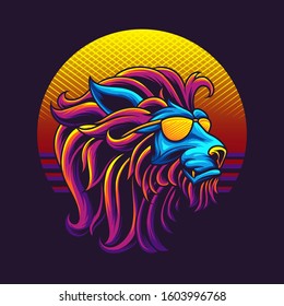 80s lion head vector illustration