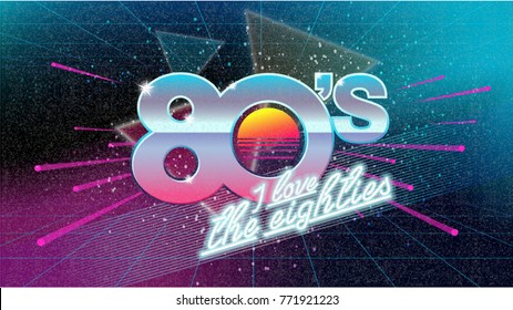 80s, I love the eighties. Retro banner. Old style poster. Retro style disco party 1980, 80's fashion, 80s background, neon style, vintage dance night. Club 80's, 90's vintage. Easy editable template.

