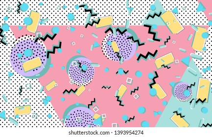 80s. Memphis pattern. Geometric shapes. Hipster style. Color abstract background. Vector Illustration.