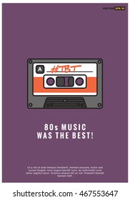 80s Music Was The Best (Throwback Thursday Written On A Line Art Cassette Tape Vector Illustration In Flat Style Design)