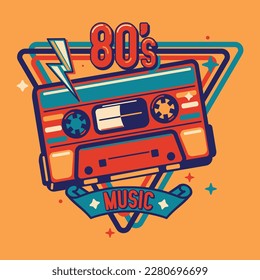 80s music - colorful emblem music design with audio cassette