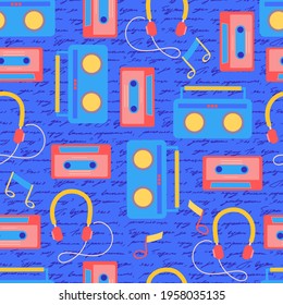 80's Music Gadgets Vector Seamless Pattern