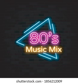 80s music mix neon signs vector. Design template neon style
