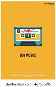 80s Music (Throwback Thursday Written On A Line Art Cassette Tape Vector Illustration In Flat Style Design)