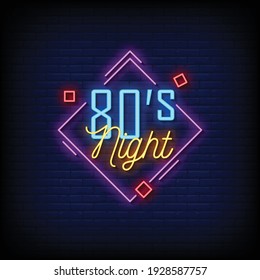 80's Night Neon Signs Style Text Vector