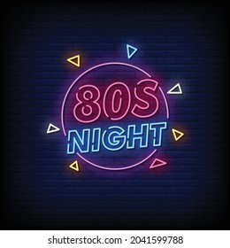 80's Night Neon Signs Style Text Vector